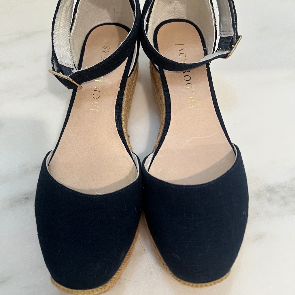 Nwob Jack Rogers Womens Palmer Canvas Wedge Espadrilles Navy Blue, Sz 8